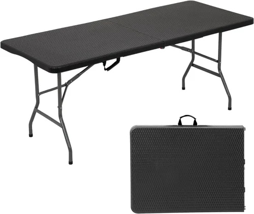 Vista 10 de FDW Mesa de comedor para exteriores de 8 pies, mesa plegable de plástico rectangular portátil con asa de transporte integrada para uso en fiestas