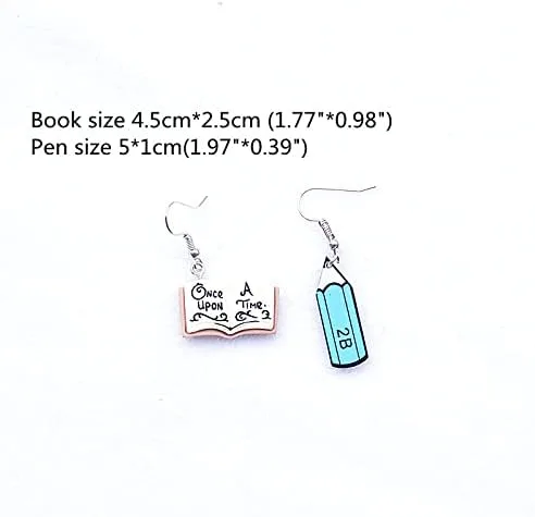 Vista 3 de Aretes colgantes creativos con regla de lápiz de pizarra para mujeres, niñas, estudiantes, profesores, regalos de graduación, Metal Resina, Resina