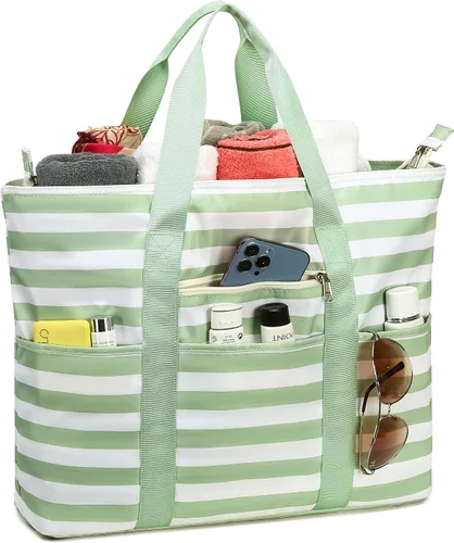 Vista 7 de LEDAOU Bolsa grande de playa para mujer, impermeable, a prueba de arena, con cremallera, bolsa de viaje para gimnasio