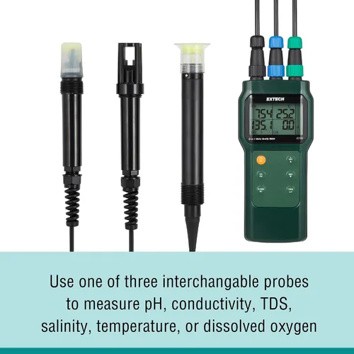 Vista 3 de Extech Medidor de calidad de agua EC700 6 en 1 con 3 sondas pH, conductivity, TDS, salinity, DO, temp, optical DO probe, IP67, stores 99, ATC