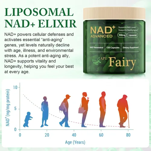 Vista 4 de Suplemento NAD, ribósido de nicotinamida NAD, liposoma alternativa NAD extra fuerte, Boost NAD y resveratrol + para mujeres y hombres, energía