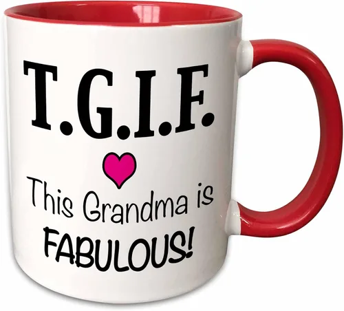 Vista 9 de 3dRose TGIF This Grandma is Fabulous, Pink 11oz Two-Tone Green Mug