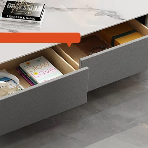 Vista 4 de LAKIQ Mesa auxiliar moderna con cajones de almacenamiento, mesa central rectangular para sala de estar