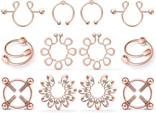 Vista 7 de Piercing de pezón falso, anillos para pezones sin perforación Negro
