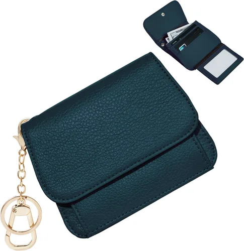 Vista 10 de Cartera pequeña para mujer, con bloqueo RFID, delgada y bolsillo para monedas, tarjetero plegable para tarjetas de crédito con ventana