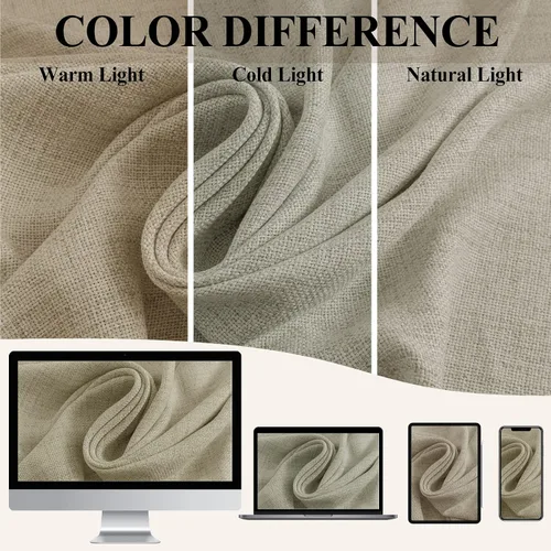 Vista 6 de Fcosie Light Filtering Linen Curtains, 52" Wx63 L, Khaki, 1 Panel Caqui (#5)