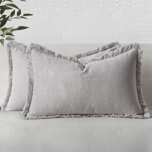 Vista 55 de MIULEE Juego de 2 fundas de almohada decorativas de lino neutro con flecos, fundas de cojín de estilo bohemio con borlas para sofá, cama, sala