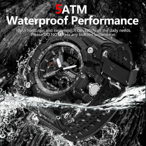 Vista 3 de Relojes militares para hombre, digital, 164.0 ft, resistente al agua, reloj deportivo de cara grande, táctico, luz de fondo, alarma, cronómetro
