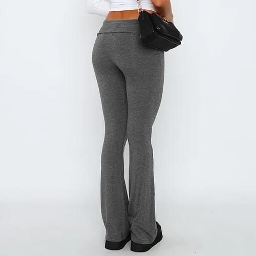 Vista 3 de ECHOINE Pantalones deportivos de tiro bajo para mujer, estilo casual, acampanados, pantalones de yoga Y2K, básicos, lisos, pierna ancha, acampanados