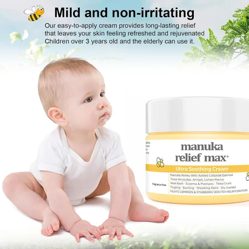 Vista 3 de Crema orgánica de loción de miel de manuka con avena coloidal, hidratante calmante para piel seca, para alivio, eccema de manos y cuerpo, psoriasis
