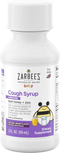 Vista 2 de Jarabe de Miel para la Tos de Bebé Zarbee's + Inmune para Bebés de 12-24 Meses, Jarabe para la Tos Seguro y Eficaz con Miel Oscura Calmante y Zinc
