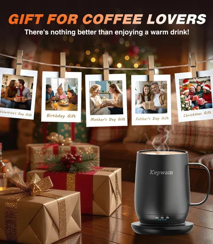 Vista 7 de Kepwam Taza de café autocalentable T2, taza de café con calefacción inteligente de 16 onzas, duración de la batería de 150 minutos, calentador