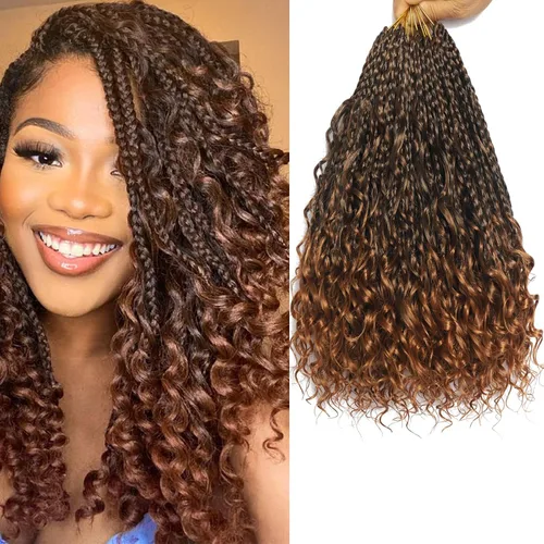 Vista 12 de Flagship 9 Paquetes Goddess Box Braids Cabello de Ganchillo para Mujeres Negras - 10 Pulgadas Pre-enrollado con Puntas Rizadas, Estilo Bohemio 1b