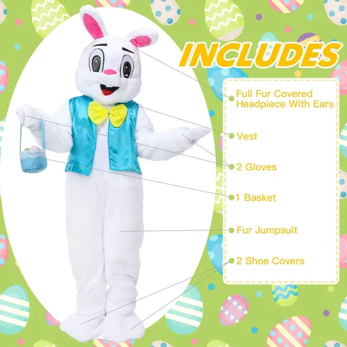 Vista 3 de Disfraz de conejo de Pascua feliz para adultos, disfraz de conejo de Pascua unisex para adultos, mujeres y hombres, unisex, fiesta de Pascua, cosplay