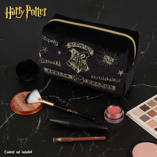 Vista 3 de Harry Potter Regalos para mujeres, bolsa de maquillaje de terciopelo, bolsa de cosméticos, organizador de viaje, pequeña bolsa de aseo para Negro