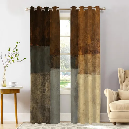 Vista 161 de Shrahala Beige and Orange Abstract Art Brushstrokes Blackout Curtain Tiers, Abstract Oil Paint Kitchen Valance Light Blocking Tier Drapes with Rod