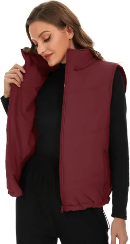 Vista 6 de Micoson Chalecos acolchados para mujer, de invierno, sin mangas, con capucha, con cremallera, cuello alto, con bolsillo, ajuste holgado