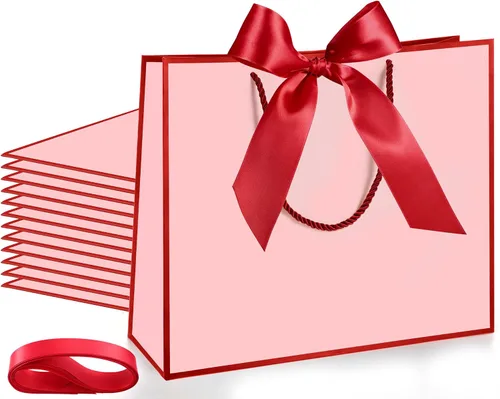 Vista 14 de Silkfly 12 bolsas de regalo con asas para dama de honor, 12 x 10 x 4 pulgadas, elegantes bolsas de regalo de bienvenida de boda con lazo para Negro