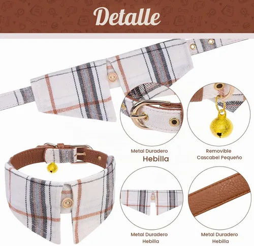 Vista 2 de EXPAWLORER Juego de collar y correa para cachorros, collar clásico a cuadros para perros pequeños con corbatín, bonito juego de collar y correa