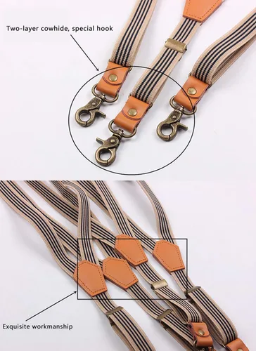 Vista 6 de MENDENG Tirantes ajustables para hombre clips de metal de bronce con cuero