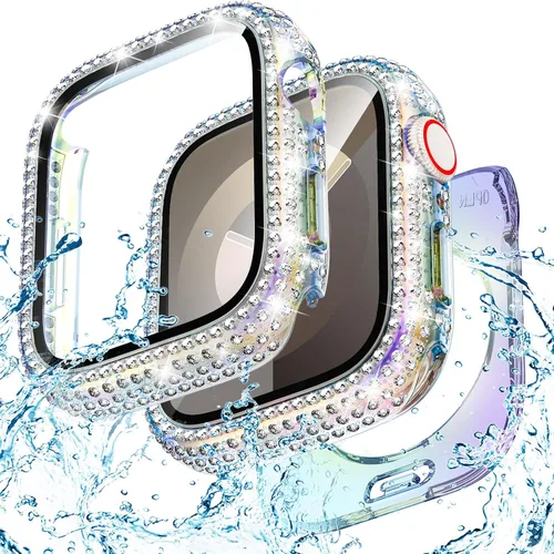Vista 23 de Goton Funda de 40 mm impermeable con brillo para Apple Watch, protector de pantalla SE 3/2/1, Serie 6/5/4 de 40 mm, parachoques frontal de PC