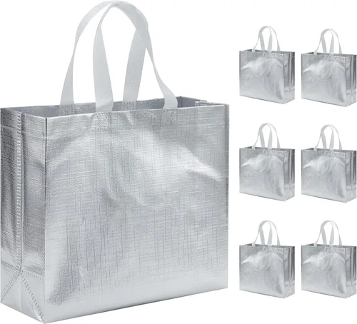 Vista 4 de 6 piezas de bolsas de regalo grandes reutilizables con asas para fiesta y boda