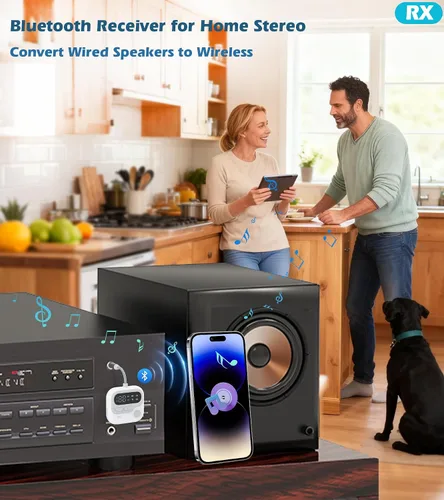 Vista 5 de KAIY Transmisor Bluetooth de avión para TV, receptor de audio inalámbrico 2 en 1 con pantalla y perilla de volumen, adaptador de conector auxiliar