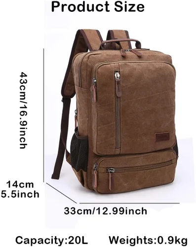 Vista 2 de Mochila de lona vintage, mochila resistente para senderismo y campamento, mochila casual para hombres y mujeres, se adapta a portátiles de 15.6 Café