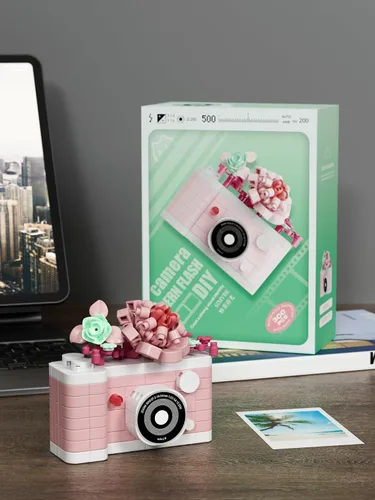 Vista 5 de Pink Jasmine Time Cute Flower Camera Series Mini Building Blocks Toy
