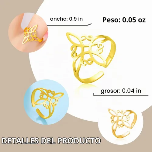 Vista 4 de Dreamtimes Anillo de nudo de bruja para mujer, de acero inoxidable, ajustable, abierto, celta, cuaternario, Wicca, anillo de nudo de brujería Dorado