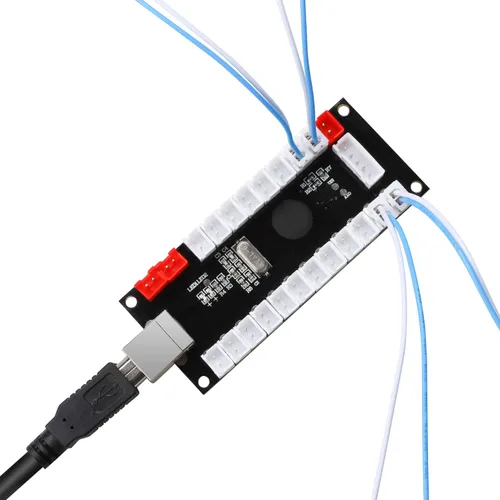 Vista 5 de Guwarry 2 jugadores Zero retardo USB Encoder PC a HAPP JoysticksHAPP Arcade Botones para PC, MAME, Raspberry Pi, Arcade1Up Tres 5 V Salida