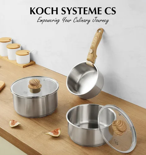 Vista 8 de KOCH SYSTEME CS - Juego de cacerolas de acero inoxidable 18/10 con mango extraíble, sartén de 1.5 cuartos de galón, 2 cuartos y 3 cuartos con tapas