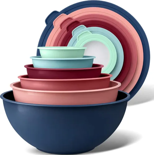 Vista 9 de Zulay Kitchen Juego de 12 tazones de plástico para mezclar con tapas, a prueba de fugas, aptos para microondas y congelador, apilables, para Azul