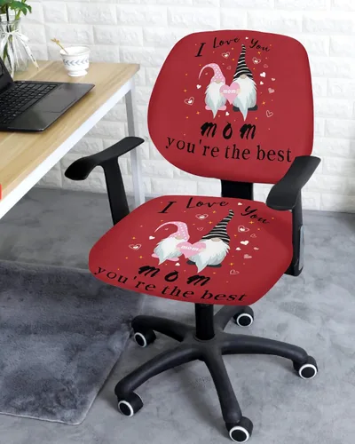 Vista 3 de Office Chair Cover I Love You Mom Protective Stretchable Universal Computer Chair Covers Gnome Red Backdrop Stretch Rotating Chair Slipcover