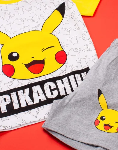 Vista 4 de Pokemon Pikachu Cara Gris Amarillo Niños Niños Pijamas Conjunto de Ropa de Dormir