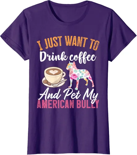 Vista 9 de I Just Want to Drink Coffee and Pet My American Bully Camiseta, Negro, S