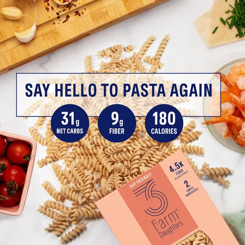 Vista 6 de Three Farm Daughters High Fiber Pasta Rotini Pack, Low GI, Non GMO Rotini Pasta Noodles, Low Net Carb, Made in the USA, 12 oz. (2 Pack)