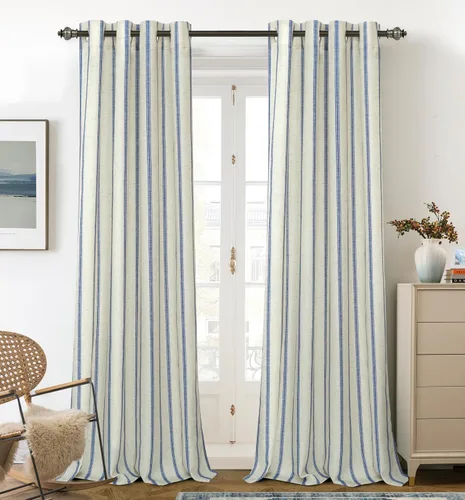 Vista 66 de DriftAway Cortinas opacas de mezcla de lino de granja de 90 pulgadas de largo para dormitorio, cortinas de lino con estampado de rayas verticales