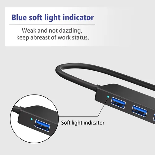 Vista 6 de Concentrador USB 3.0, divisor de concentrador USB de 4 puertos, expansor USB ultrafino, concentrador USB portátil para laptop, Xbox, unidad flash