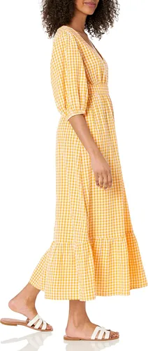 Vista 3 de The Drop Vestido largo Calie con cuello en V y manga abullonada para mujer