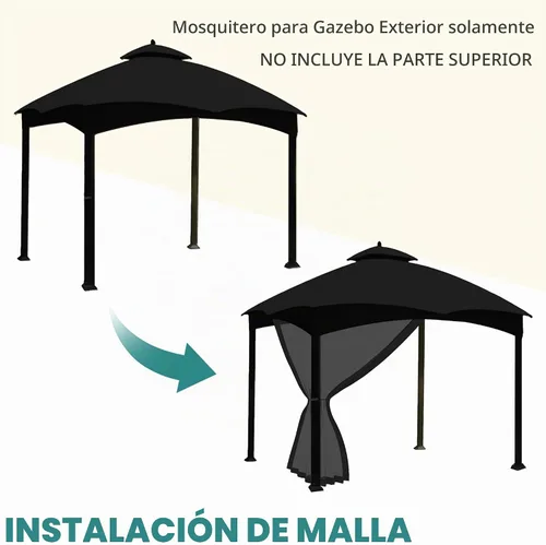 Vista 6 de EasyLee Mosquitera Universal de Repuesto para Cenador de 10' x 10', Paredes de Malla de 4 Paneles para Patio con Cremalleras (Negro)