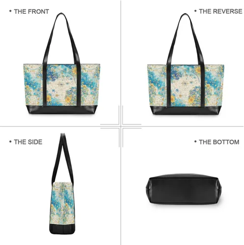 Vista 3 de Abstracto Reloj Redondo Estilo Flores Amarillas Bolsa de lona simple para portátil con cremallera Bolso grande para Viajes Piscina Natación Playa