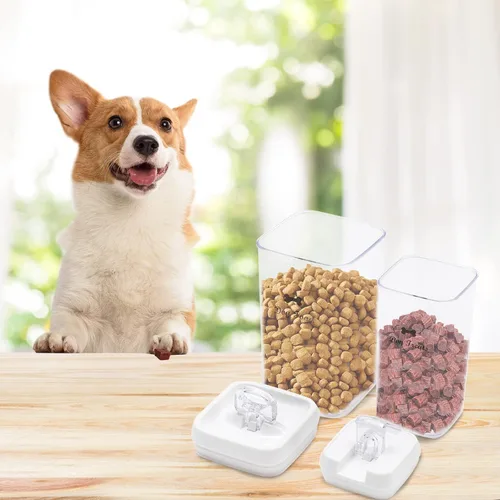 Vista 7 de Pethiy Contenedor de almacenamiento de alimentos para perros y mascotas, plástico transparente, recipiente de almacenamiento hermético, tarros
