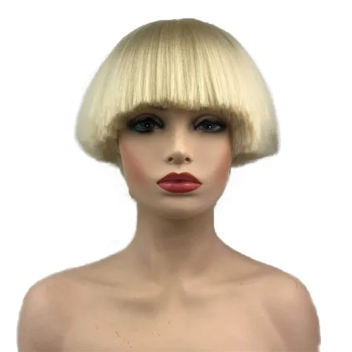 Vista 7 de Aimole Pelucas sintéticas rectas cortas Yaki blanco hongo cabeza peluca Bowl corte de pelo pelucas Bob (1001 blanco)