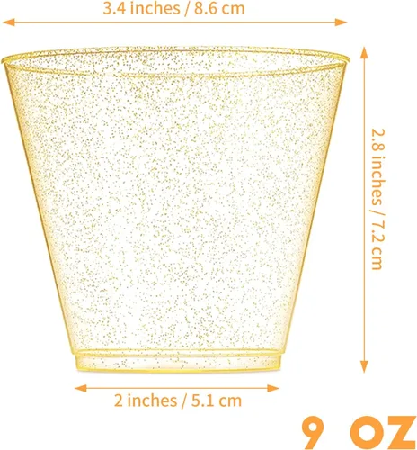 Vista 2 de HKACSTHI 25 vasos de plástico desechables de 9 onzas, copas de vino con purpurina, vasos de plástico transparente, vasos de postre, vasos para beber