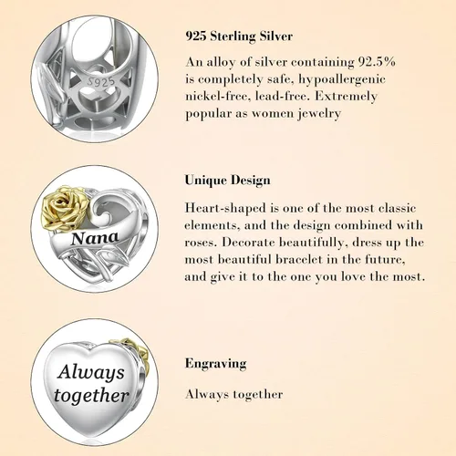 Vista 7 de SEVENWELL Dijes familiares para Pandora, cuentas de plata de ley 925 con diseño de corazón para pulsera, madre, hermana, hija, esposa, nana, mejor