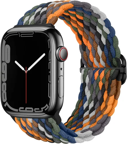 Vista 35 de Qimela - Correa elástica Solo Loop compatible con Apple Watch de 49 mm, 46 mm, 45 mm, 44 mm, 42 mm, 41 mm, 40 mm y 38 mm, correa trenzada Verde