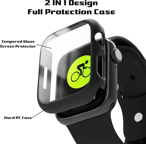 Vista 2 de Paquete de 2 fundas para Apple Watch 40mm SE Series 6/5/4/SE 2ª generación con protector de pantalla de vidrio templado, funda protectora completa
