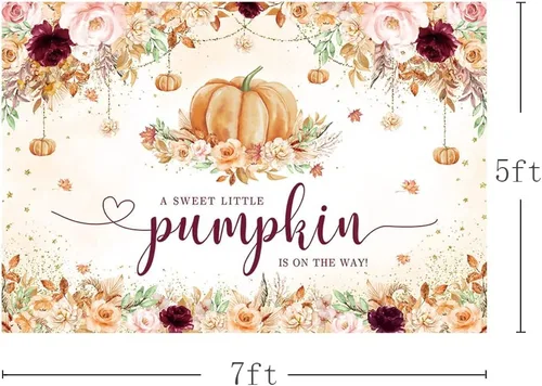 Vista 3 de MEHOFOND Telón de fondo de baby shower de calabaza pequeña de 7 x 5 pies para niñas, estilo bohemio, otoño, floral, recién nacido, decoración