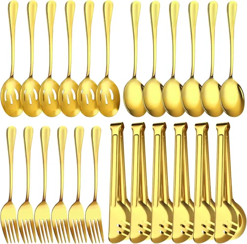 Vista 11 de Juego de 20 utensilios para servir, utensilios completos de acero inoxidable para bufé de catering para barbacoas de verano, parrillas, picnic